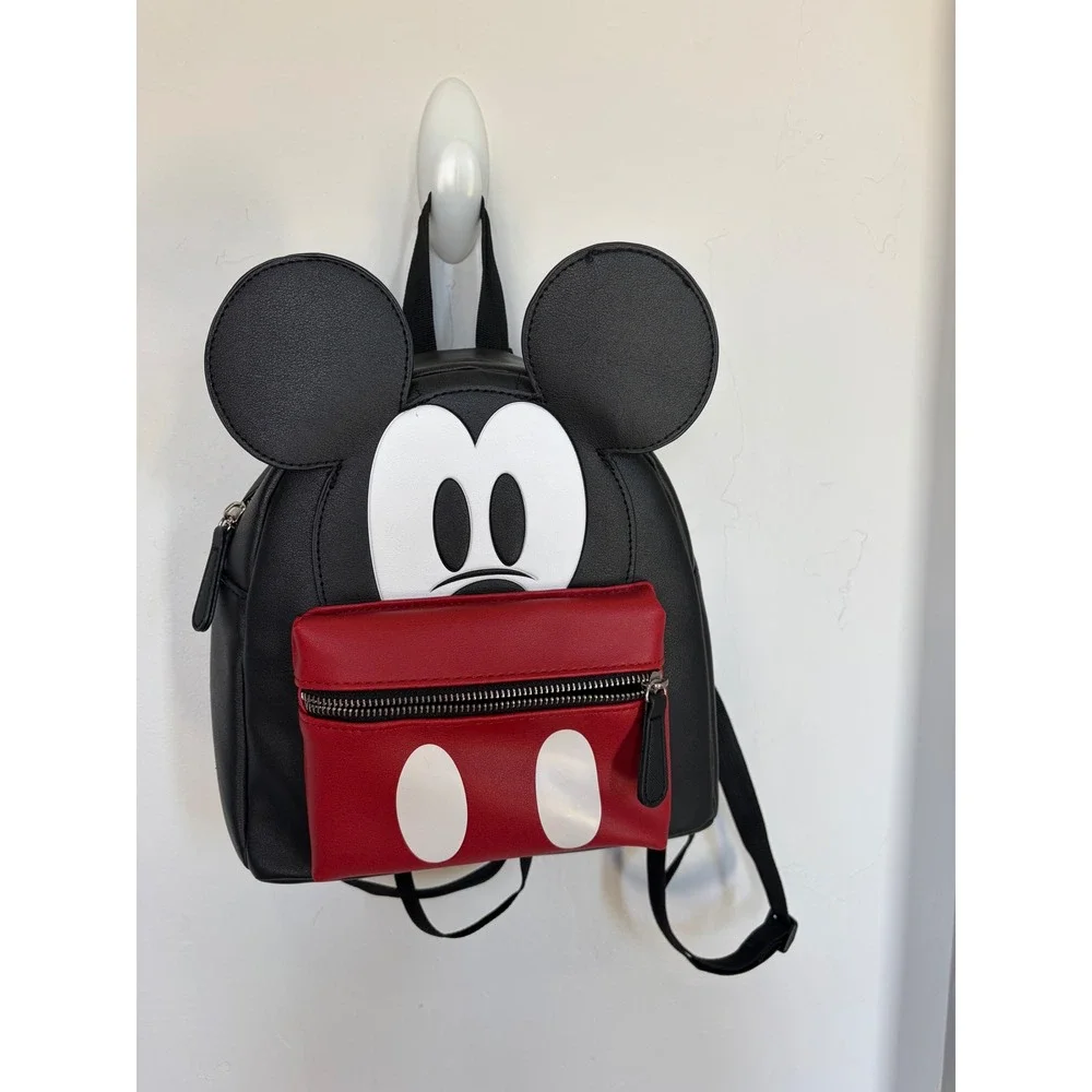 disney mickey mouse cartoon faux leather mini backpack Fast Forward Black 10" Unisex Casual Adjustable Strap Zipper for Boys, Girls, Women, Men Loungefly Disney Mickey Mouse Cosplay